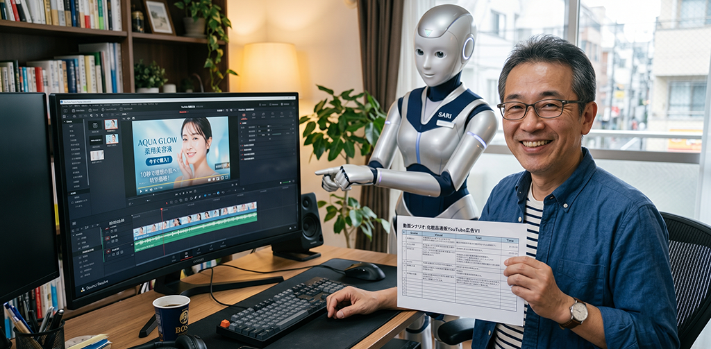 AIで動画広告とLPシナリオが完成するイメージ